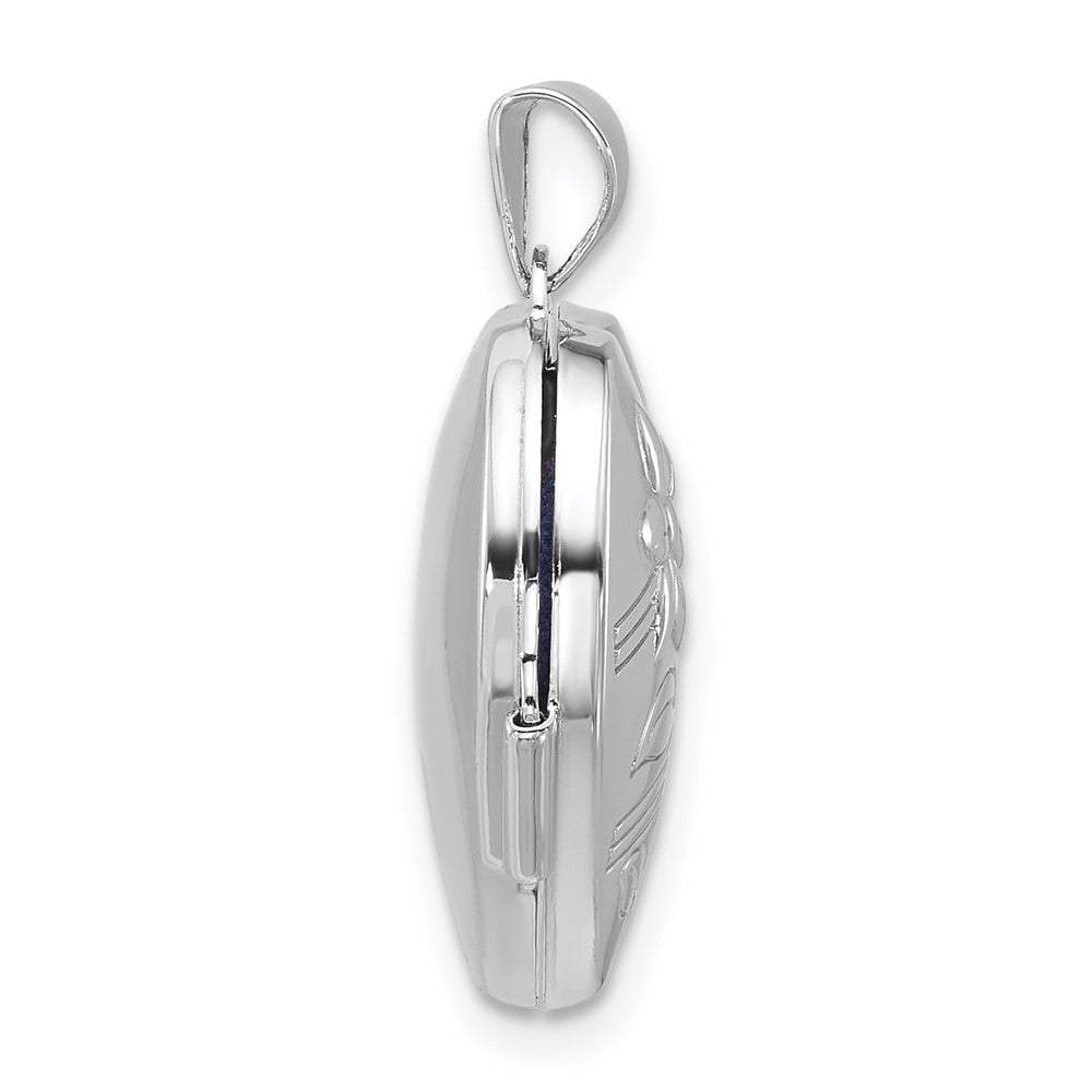 Sterling Silver Rhodium-plated Polished Flower 18mm Heart Locket