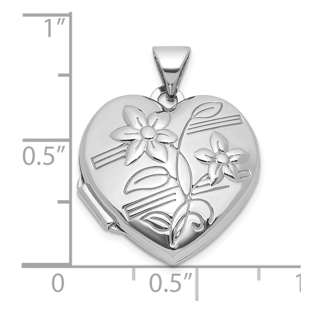 Sterling Silver Rhodium-plated Polished Flower 18mm Heart Locket