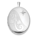 SS RH-pl Brushed And Polished Diamond Hearts 26mm Oval Locket