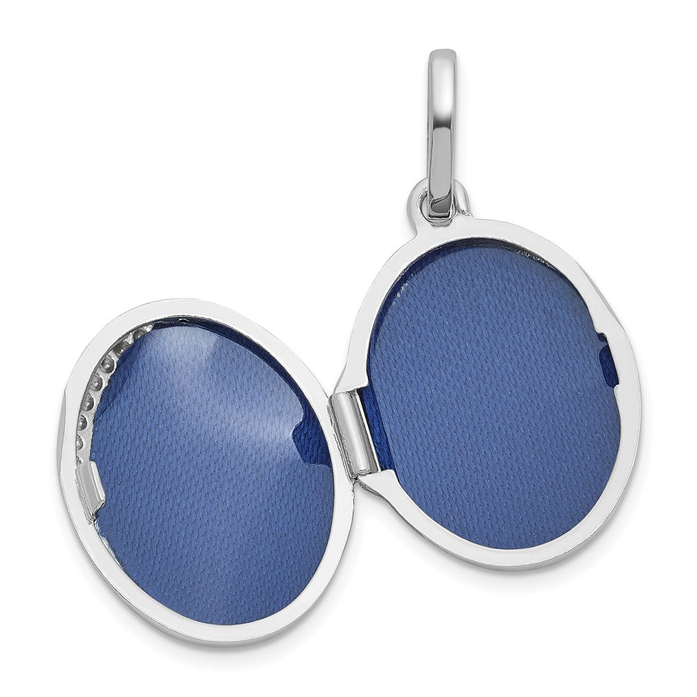 Sterling Silver Rhodium-plated Polished with Border 17mm Oval Locket