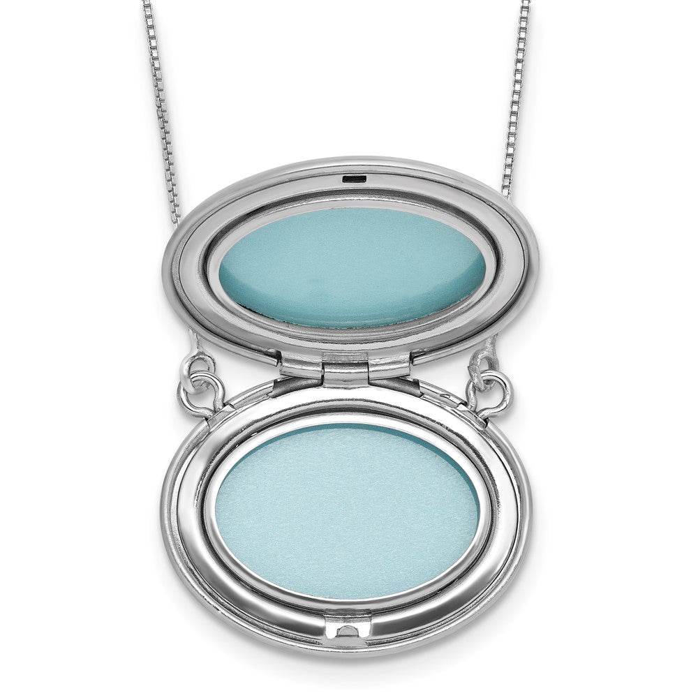 Sterling Silver RH-pl Diamond 20mm Oval Locket w/2 in ext. Necklace