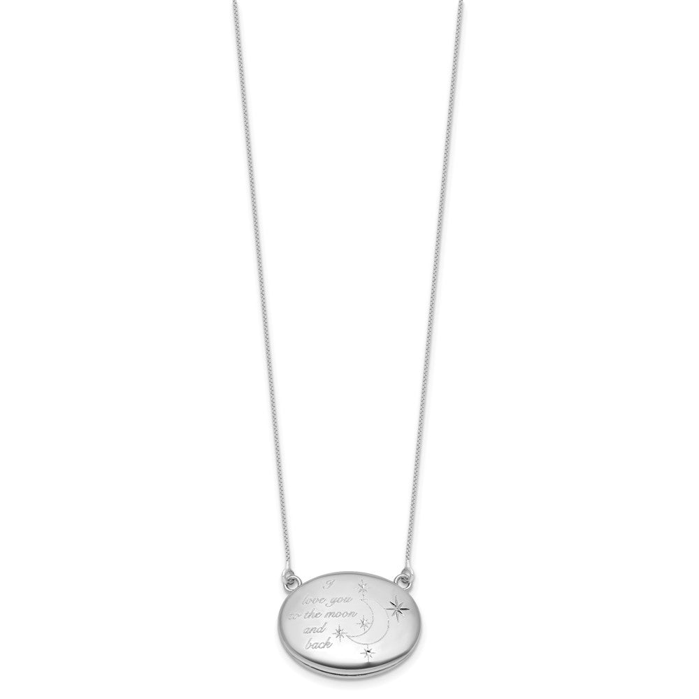 SS RH-pl 20mm Oval Love You To The Moon.. Locket w/2 in ext. Necklace