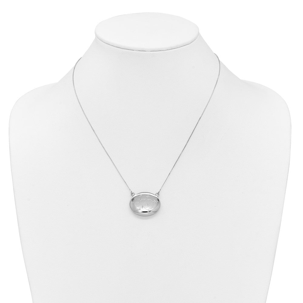 SS RH-pl 20mm Oval Love You To The Moon.. Locket w/2 in ext. Necklace