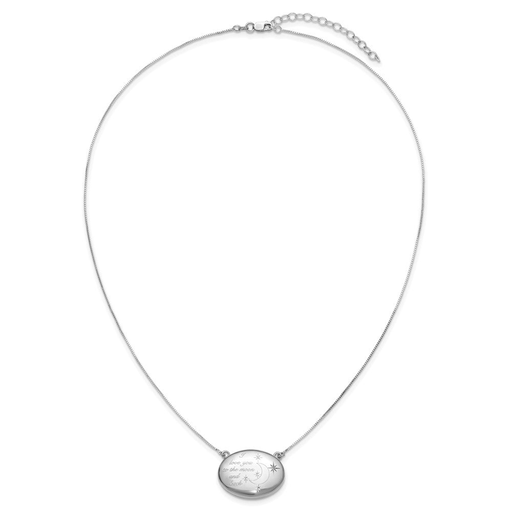 SS RH-pl 20mm Oval Love You To The Moon.. Locket w/2 in ext. Necklace