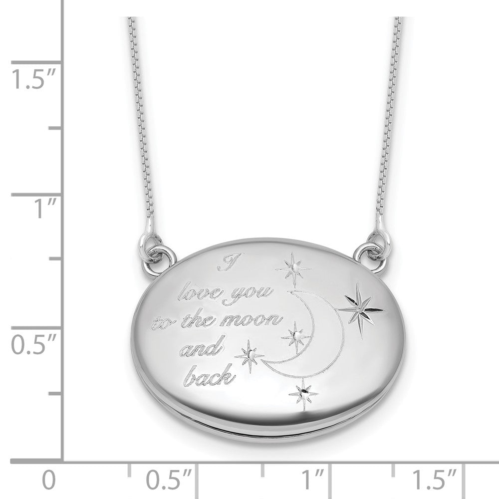 SS RH-pl 20mm Oval Love You To The Moon.. Locket w/2 in ext. Necklace