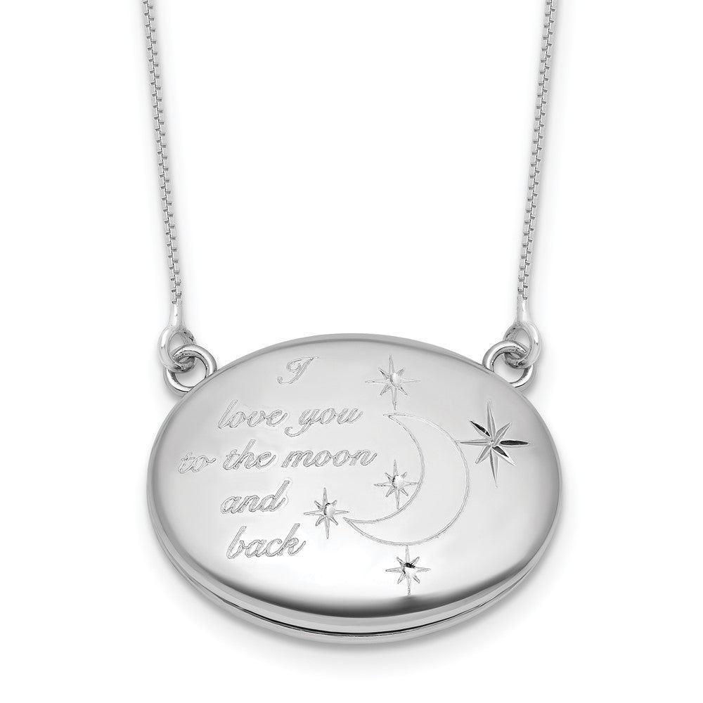 SS RH-pl 20mm Oval Love You To The Moon.. Locket w/2 in ext. Necklace