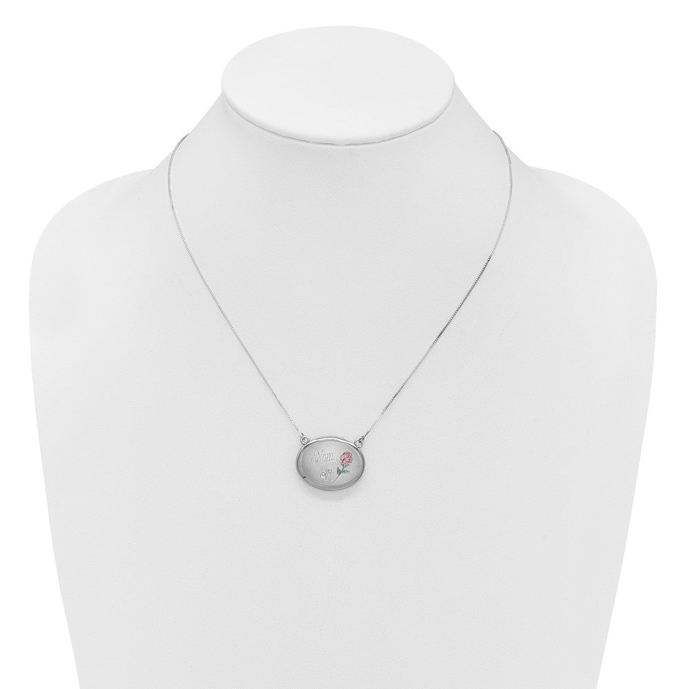 SS RH-pl 20mm Oval Mom Epoxy Flower Locket w/2 in ext. Necklace