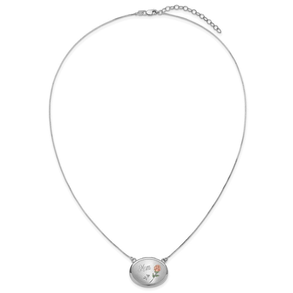 SS RH-pl 20mm Oval Mom Epoxy Flower Locket w/2 in ext. Necklace
