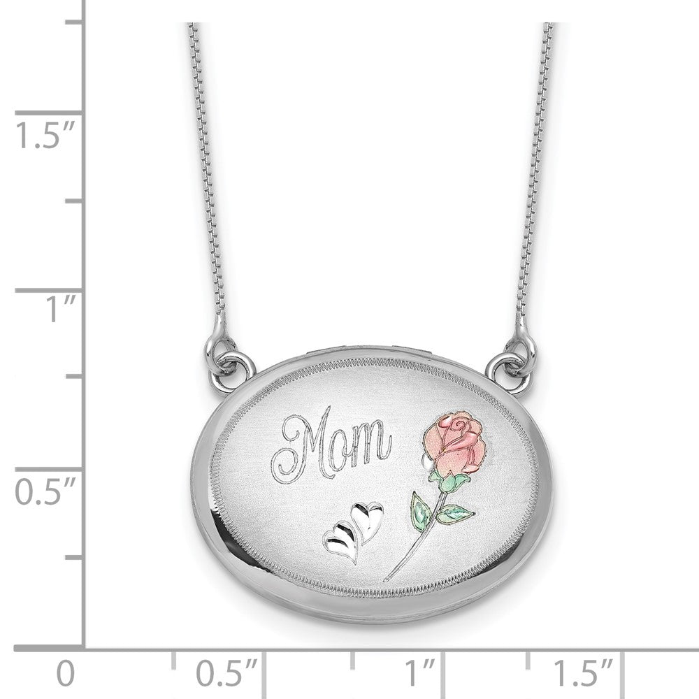 SS RH-pl 20mm Oval Mom Epoxy Flower Locket w/2 in ext. Necklace