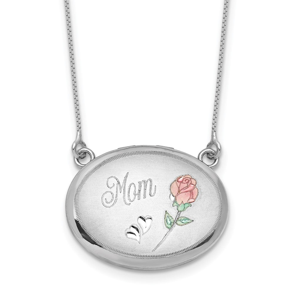 SS RH-pl 20mm Oval Mom Epoxy Flower Locket w/2 in ext. Necklace
