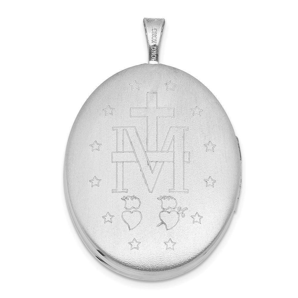 SS RH-pl Brushed And Polished Miraculous Medal 20mm Oval Locket