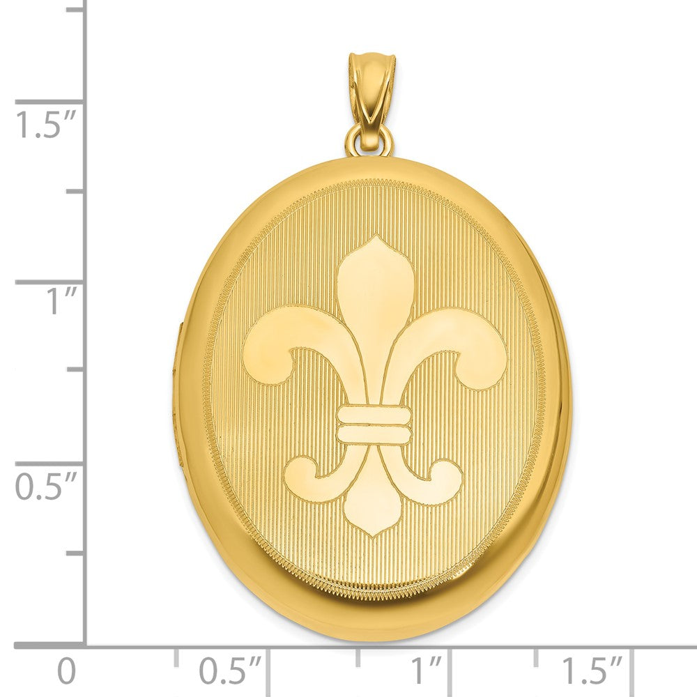 SS Gold-plated Brushed And Polished Fleur De Lis 28mm Oval Locket