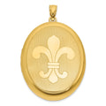 SS Gold-plated Brushed And Polished Fleur De Lis 28mm Oval Locket