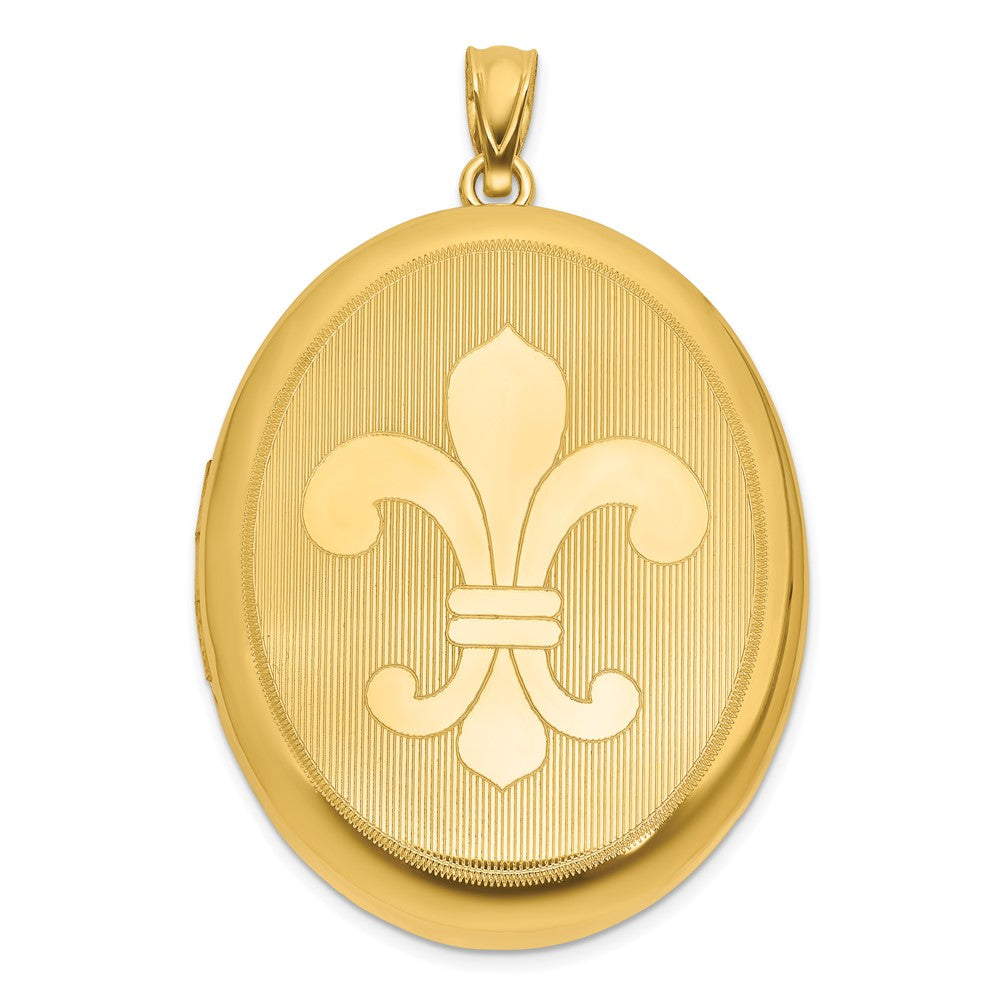 SS Gold-plated Brushed And Polished Fleur De Lis 28mm Oval Locket