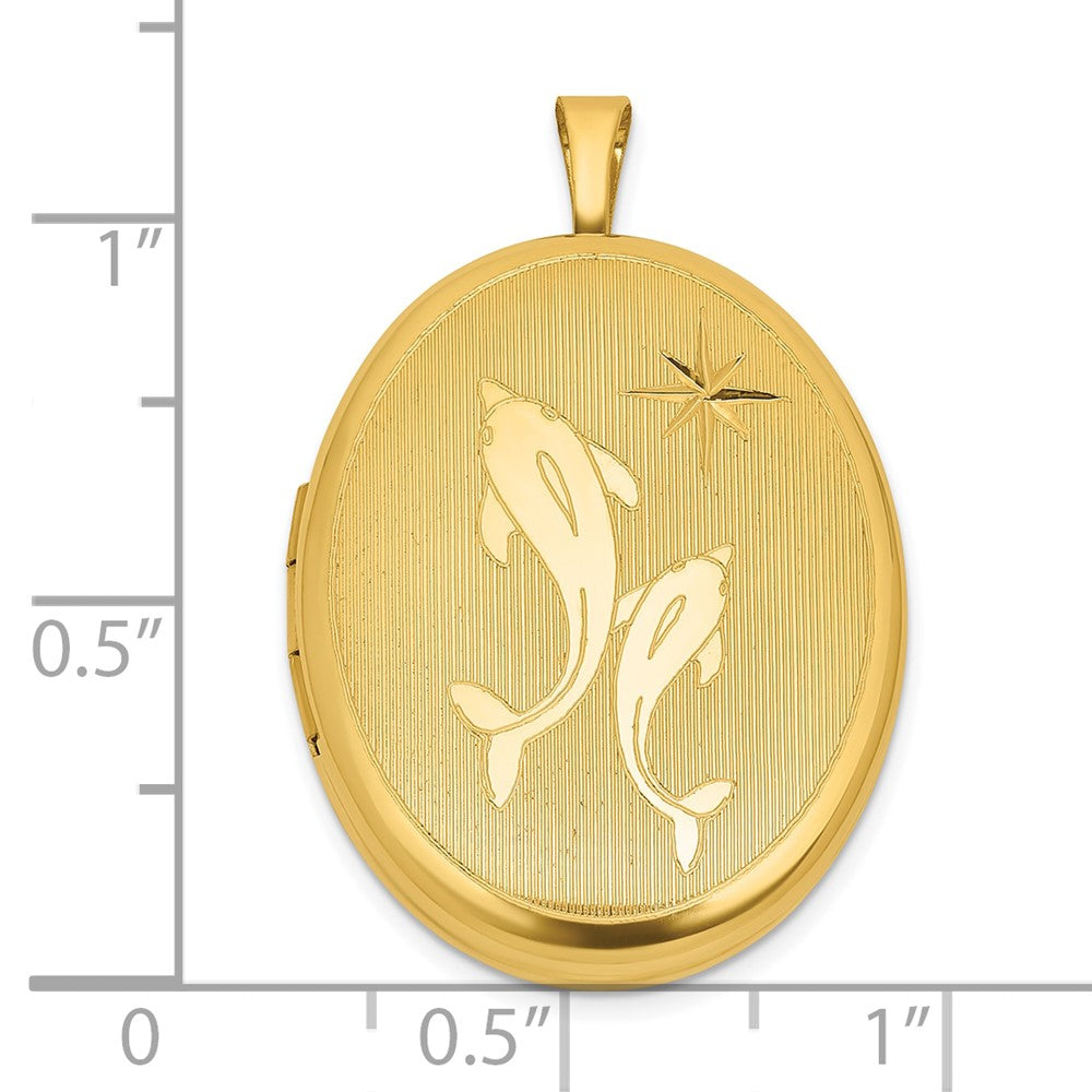 Sterling Silver Gold-plated Brushed And Polished Dolphin 20mm Oval Locket