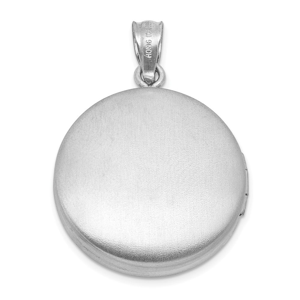SS RH-pl Brushed And Polished Diamond Cross 20mm Round Locket