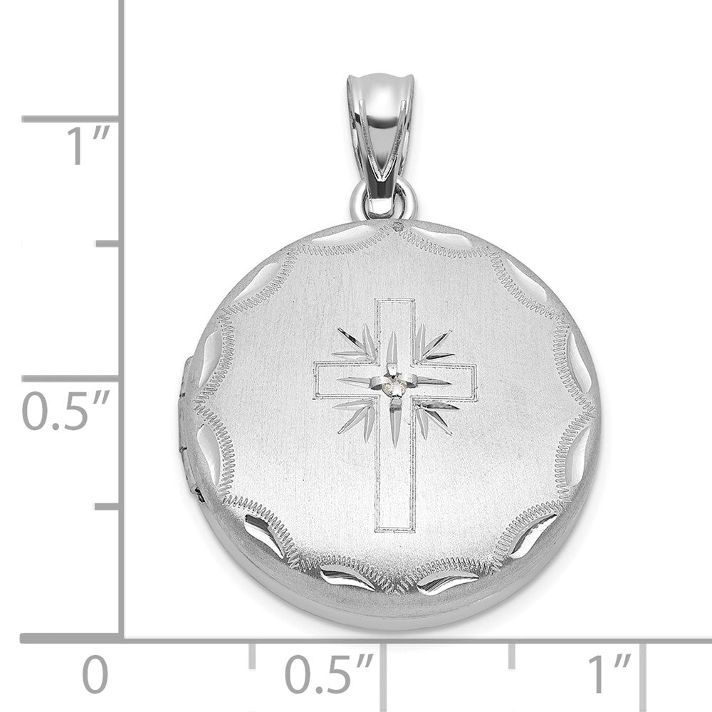 SS RH-pl Brushed And Polished Diamond Cross 20mm Round Locket
