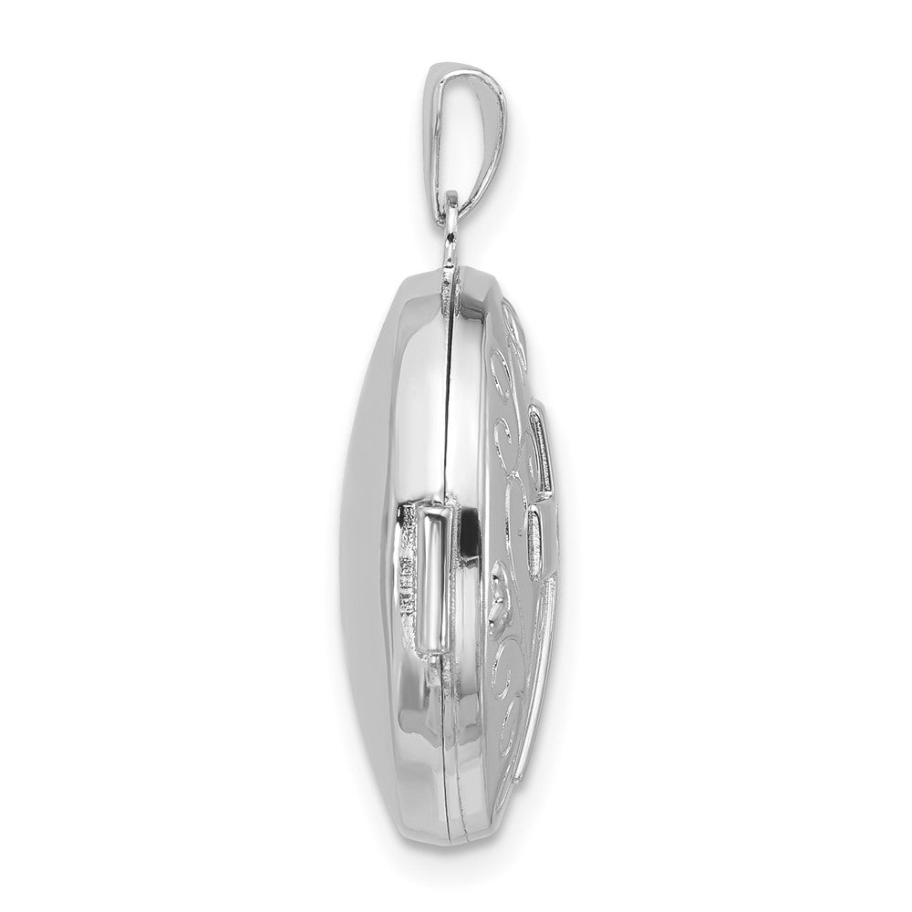 Sterling Silver Rhodium-plated Diamond Cross and Heart 20mm Round Locket