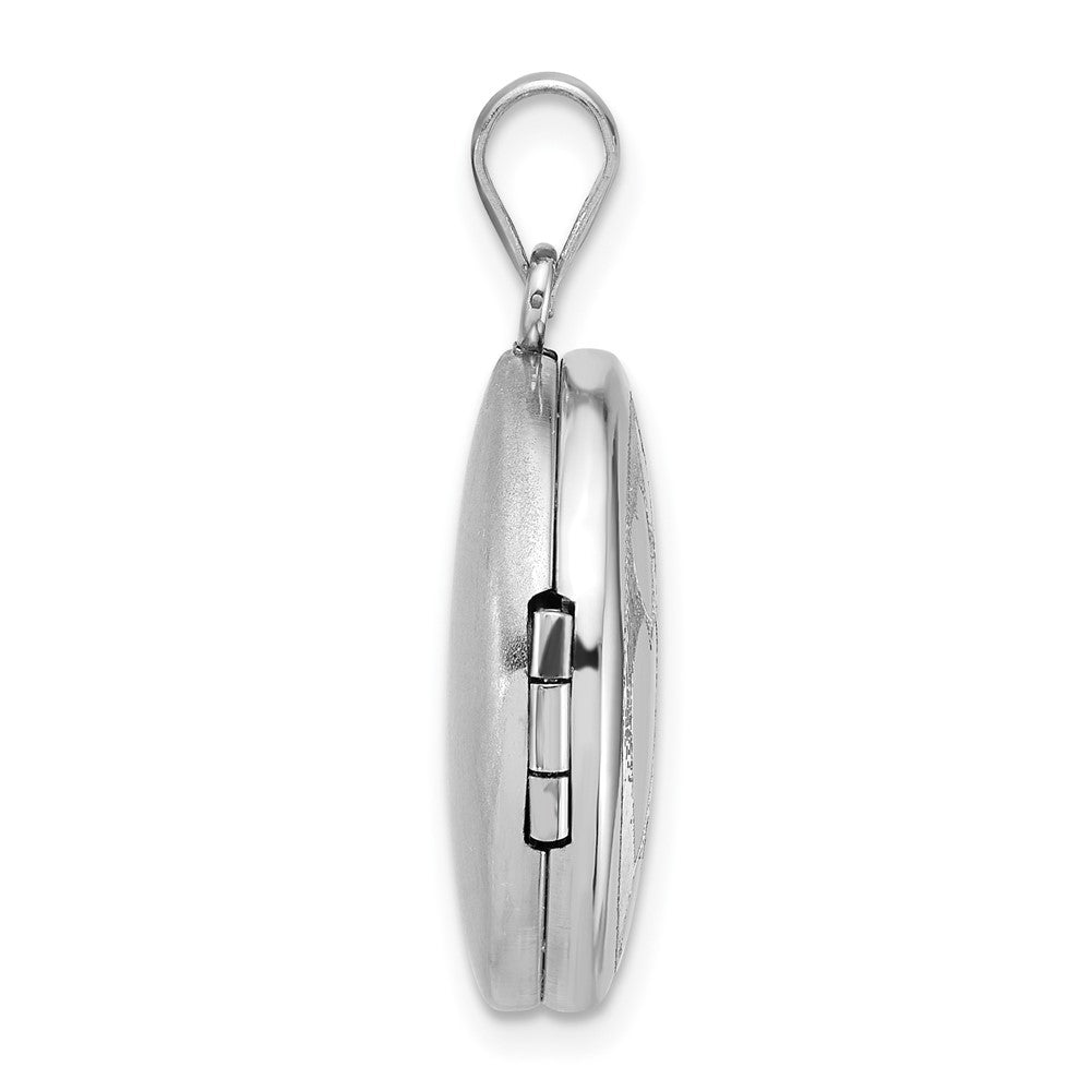 Sterling Silver RH-pl Brushed And Polished Multi Heart 20mm Round Locket