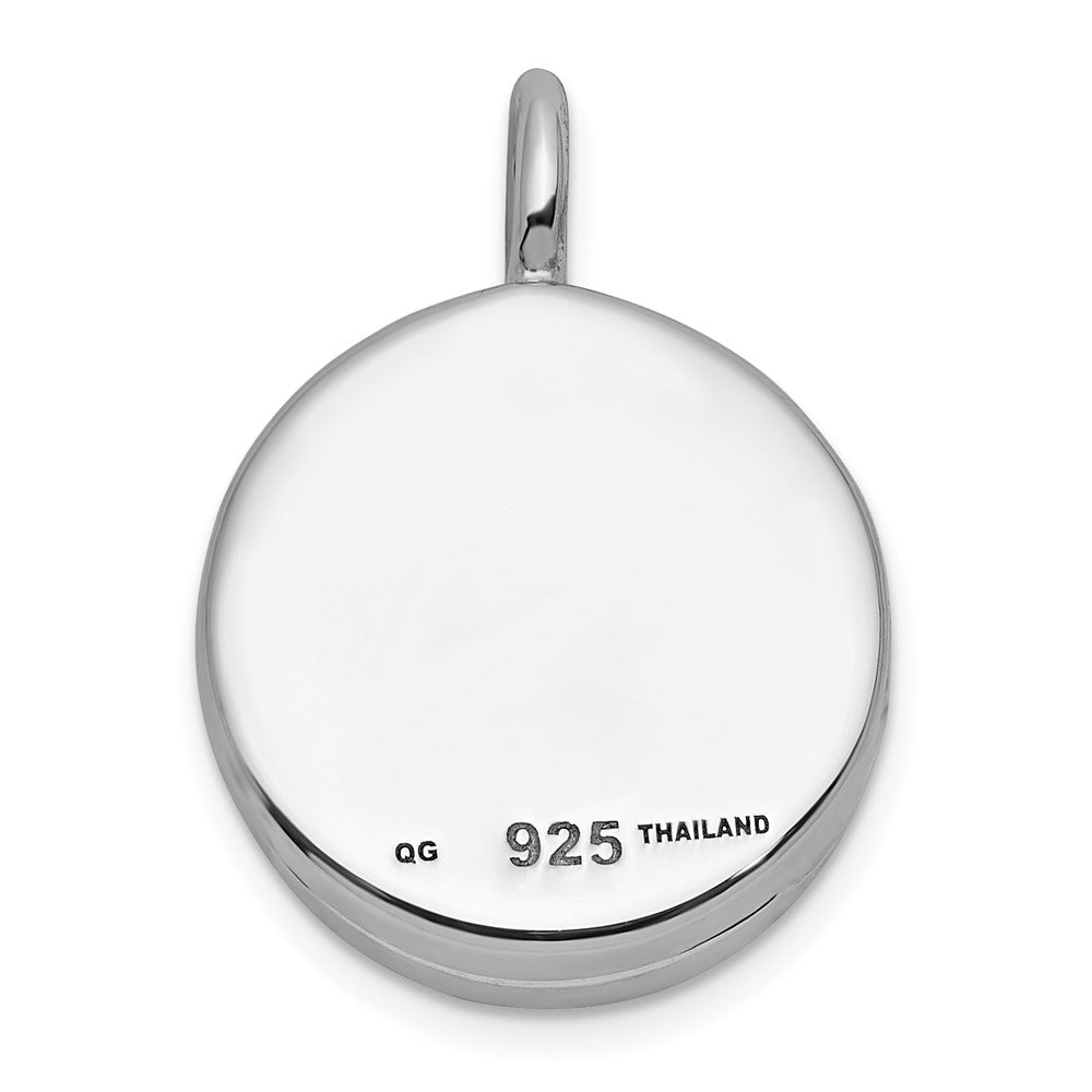 Sterling Silver RH-plated Polished Star On 10mm Round Locket