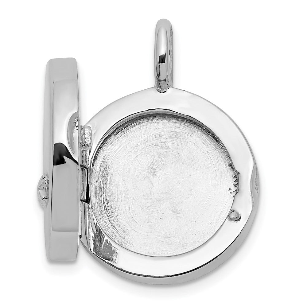 Sterling Silver RH-plated Polished Star On 10mm Round Locket