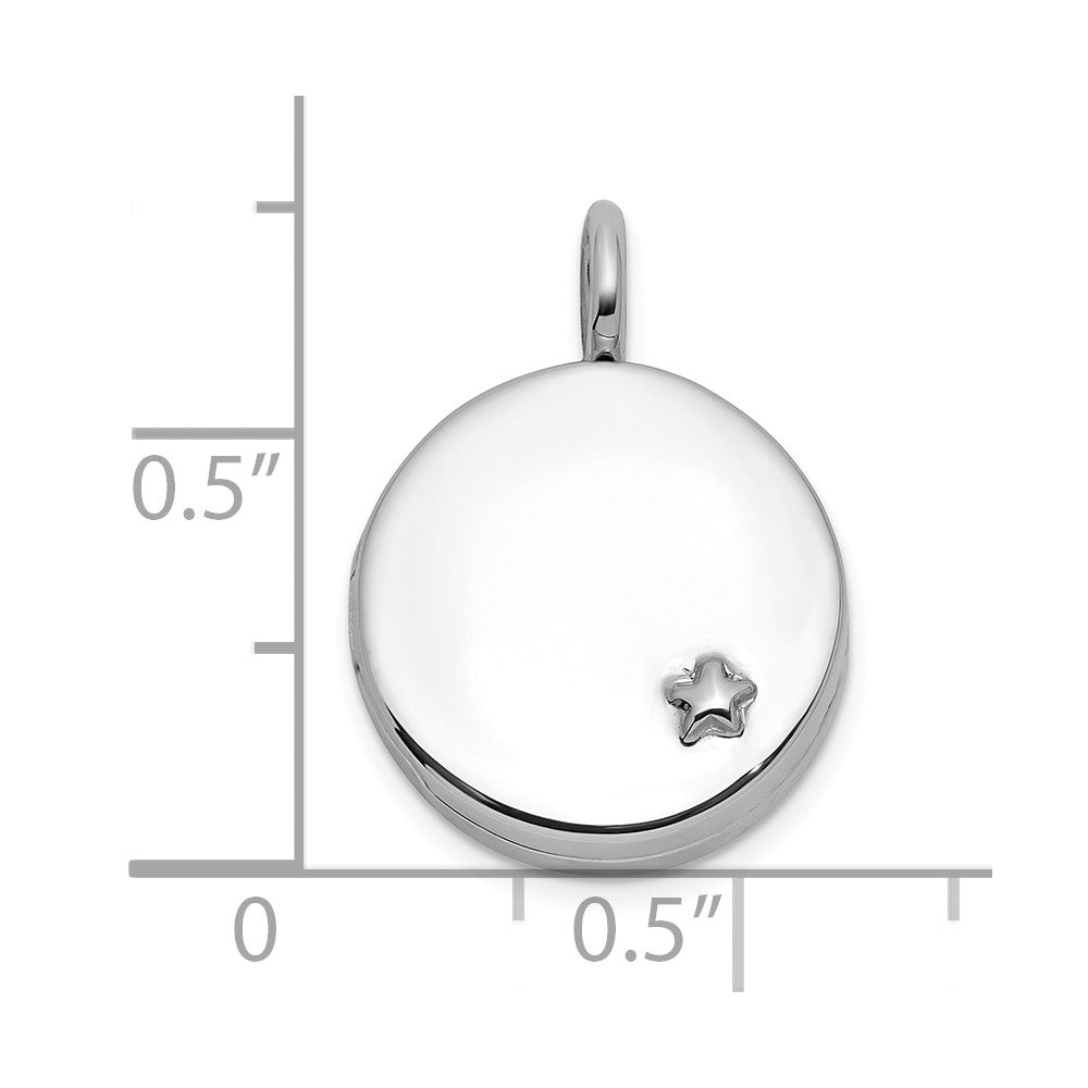 Sterling Silver RH-plated Polished Star On 10mm Round Locket