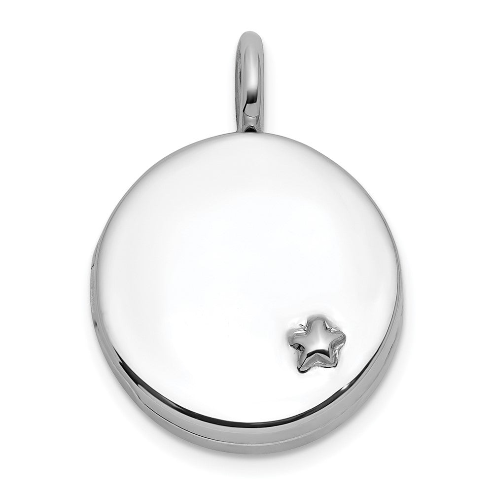 Sterling Silver RH-plated Polished Star On 10mm Round Locket
