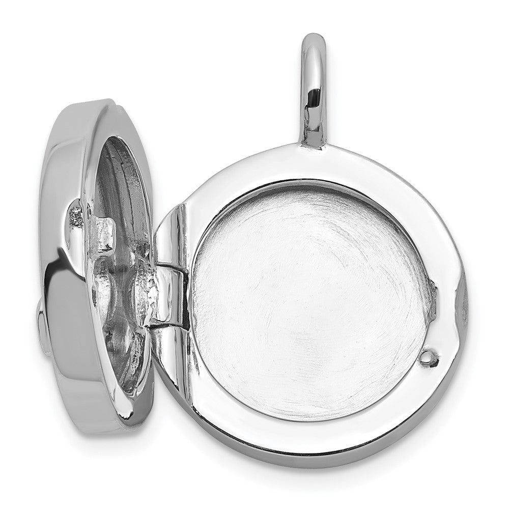 Sterling Silver RH-plated Polished Heart On 10mm Round Locket