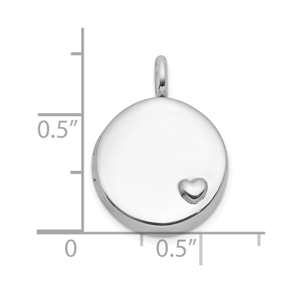Sterling Silver RH-plated Polished Heart On 10mm Round Locket