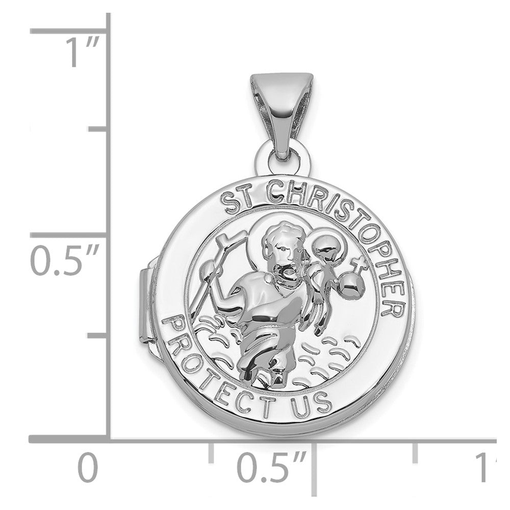 Sterling Silver RH-plated St. Christopher Protect Us 16mm Round Locket
