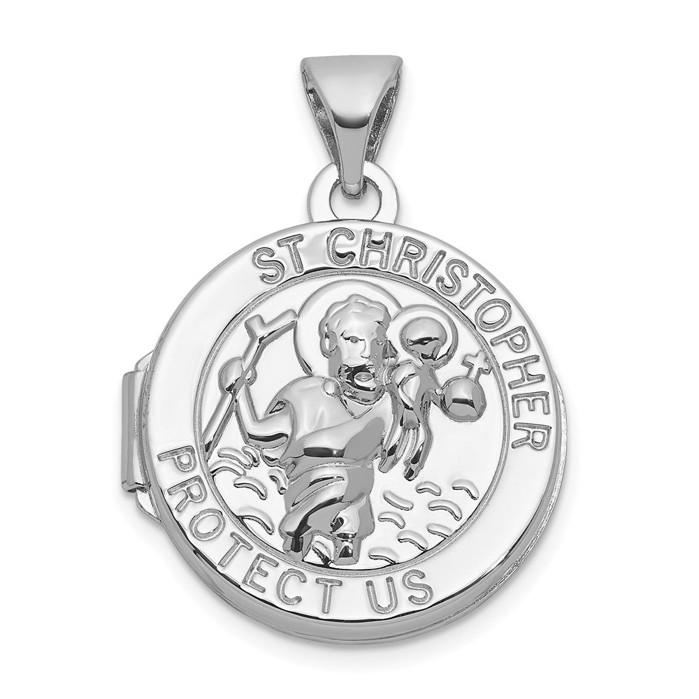 Sterling Silver RH-plated St. Christopher Protect Us 16mm Round Locket