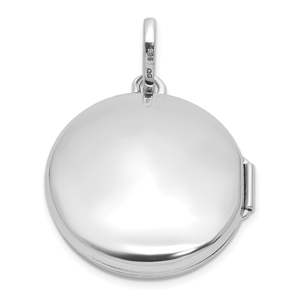 Sterling Silver Rhodium-plated Polished with Border 20mm Round Locket