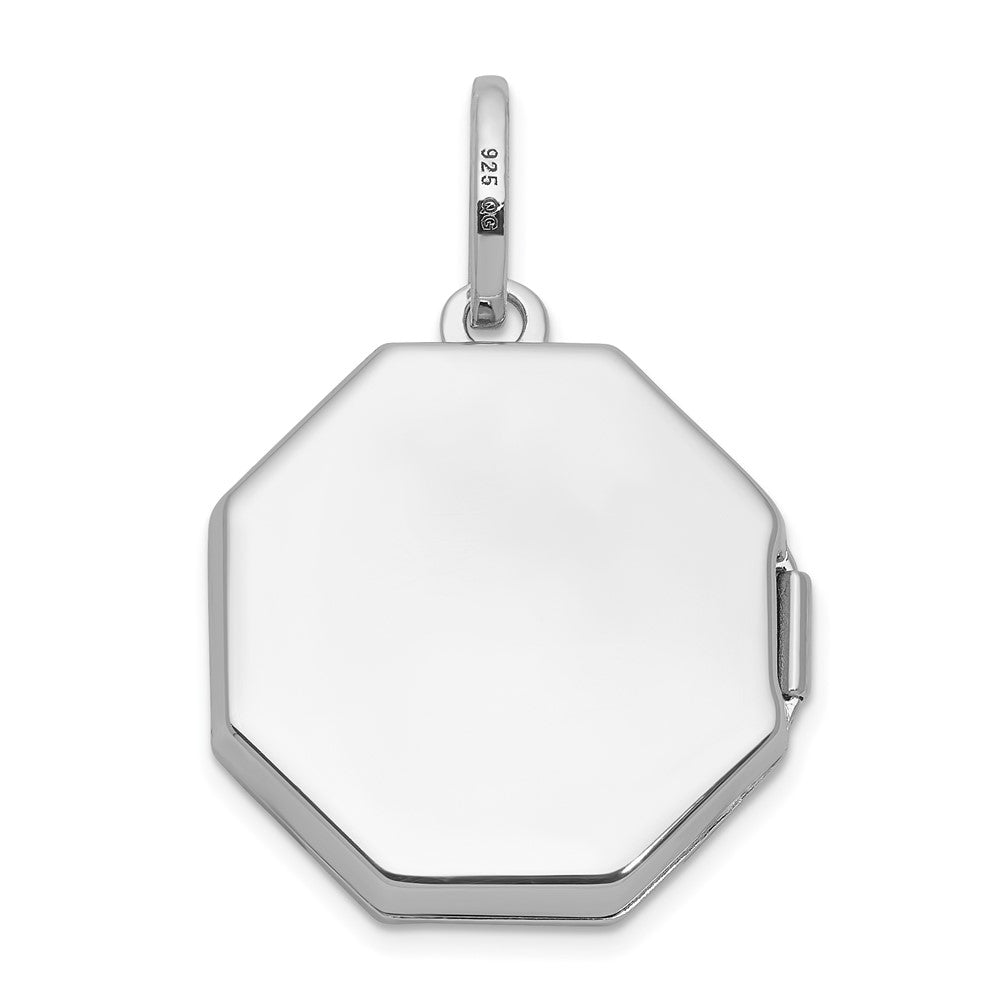 Sterling Silver RH-plated Diamond with Star 18mm Octagon Shaped Locket