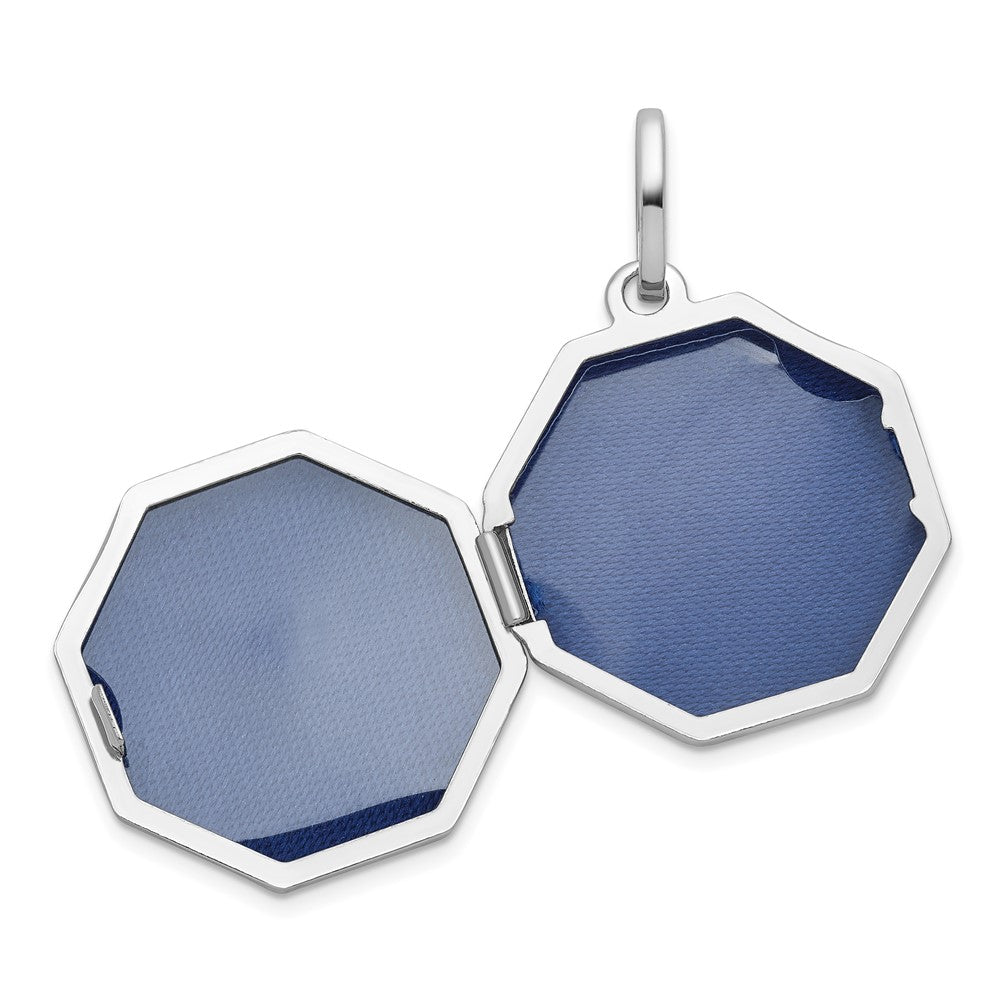 Sterling Silver RH-plated Diamond with Star 18mm Octagon Shaped Locket