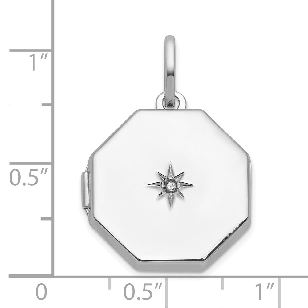 Sterling Silver RH-plated Diamond with Star 18mm Octagon Shaped Locket