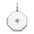 Sterling Silver RH-plated Diamond with Star 18mm Octagon Shaped Locket