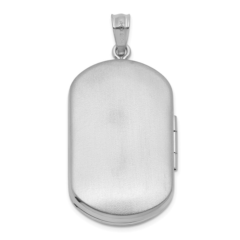 SS RH-pl Brushed And Polished Fleur De Lis 20mm Rectangle Locket