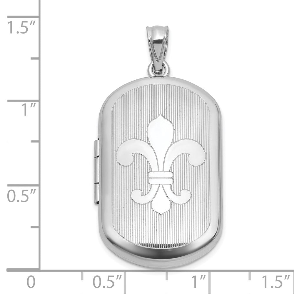 SS RH-pl Brushed And Polished Fleur De Lis 20mm Rectangle Locket