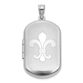 SS RH-pl Brushed And Polished Fleur De Lis 20mm Rectangle Locket