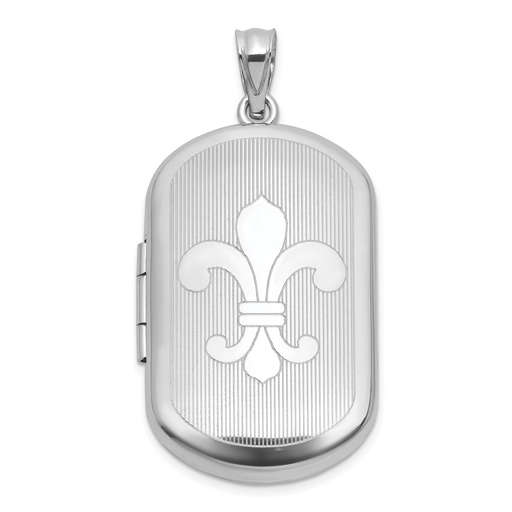 SS RH-pl Brushed And Polished Fleur De Lis 20mm Rectangle Locket