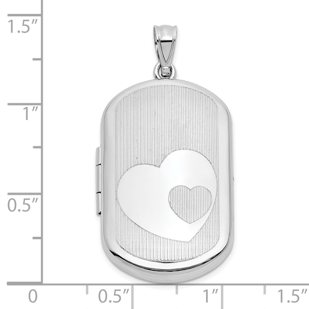 Sterling Silver RH-pl Brushed And Polished Heart 20mm Rectangle Locket