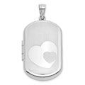 Sterling Silver RH-pl Brushed And Polished Heart 20mm Rectangle Locket