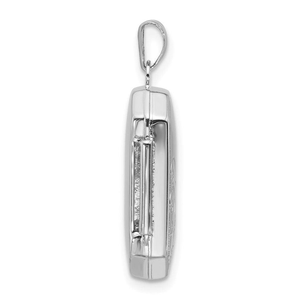 Sterling Silver RH-plated Diamond Flower And Star 20mm Rectangle Locket