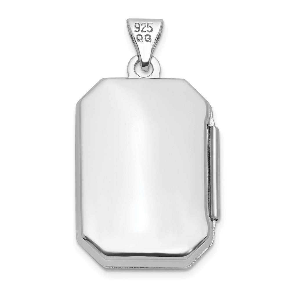 Sterling Silver RH-plated Diamond Flower And Star 20mm Rectangle Locket