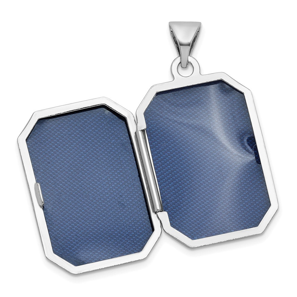 Sterling Silver RH-plated Diamond Flower And Star 20mm Rectangle Locket