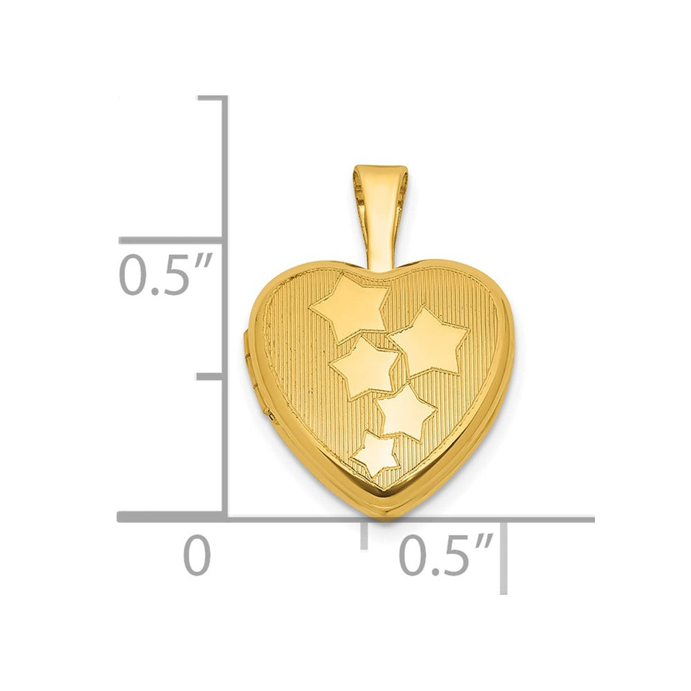Sterling Silver Gold-plated Brushed And Polished Stars 12mm Heart Locket