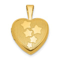 Sterling Silver Gold-plated Brushed And Polished Stars 12mm Heart Locket