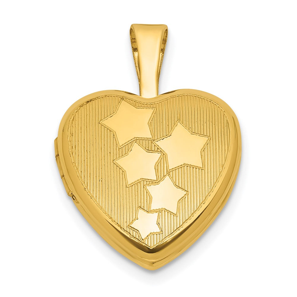 Sterling Silver Gold-plated Brushed And Polished Stars 12mm Heart Locket
