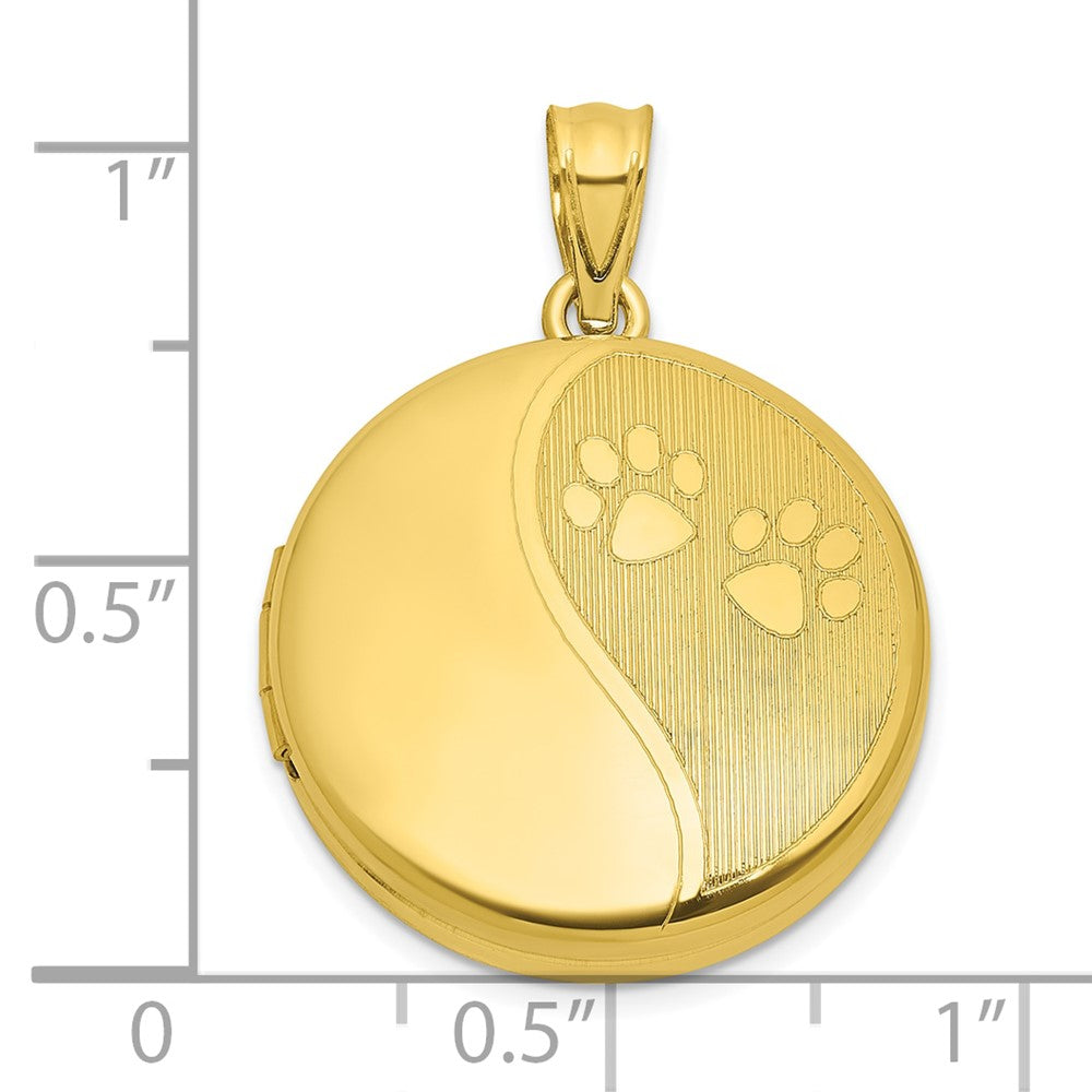 SS Gold-plated Brushed And Polished Paw Print 20mm Round Locket