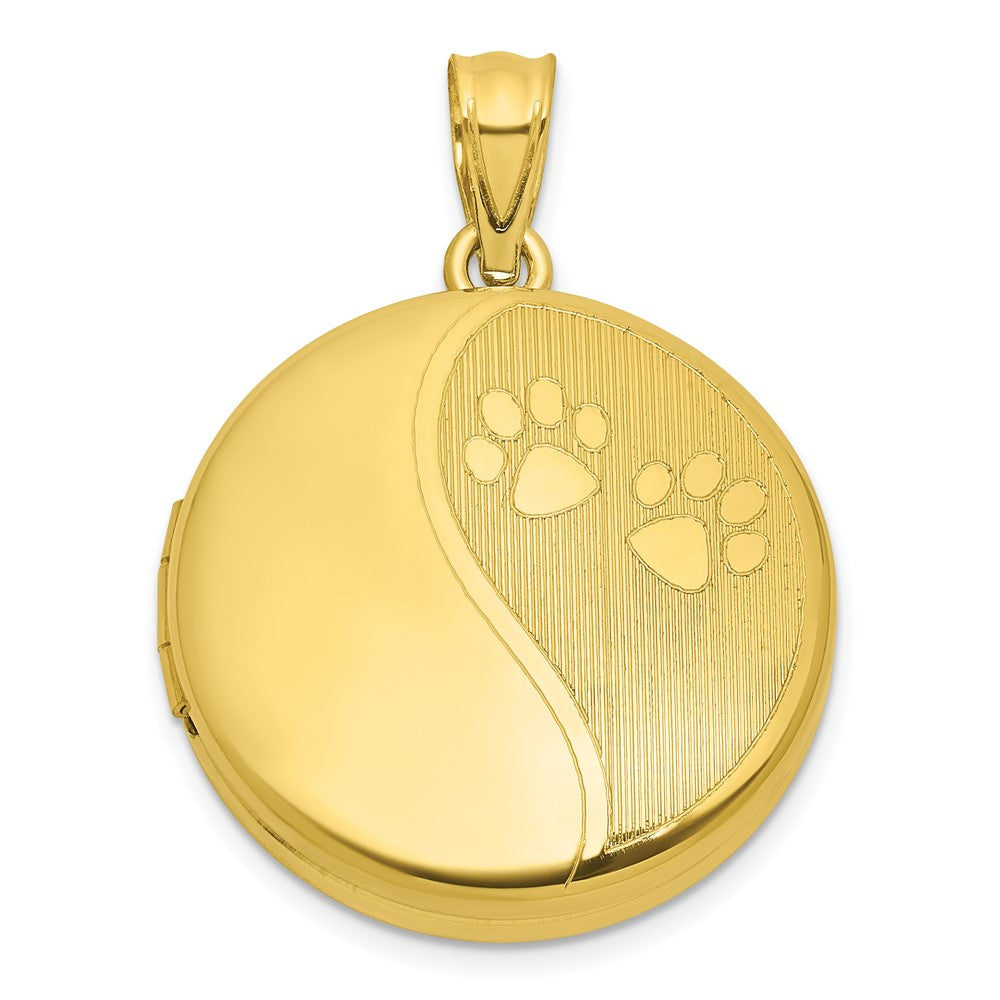 SS Gold-plated Brushed And Polished Paw Print 20mm Round Locket
